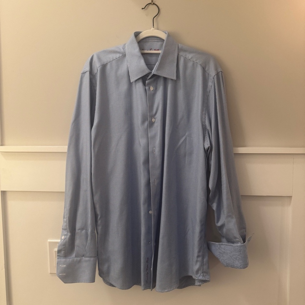 Men's Robert Graham Blue and White Patterned Dress Shirt